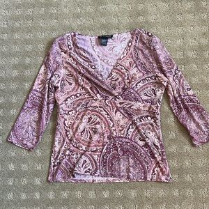 INC International Concepts faux wrap 3/4 sleeve blouse, L